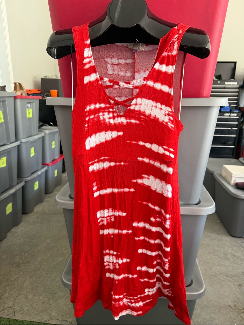 Red and White Tie-Dye Sleeveless Swing Dress p41